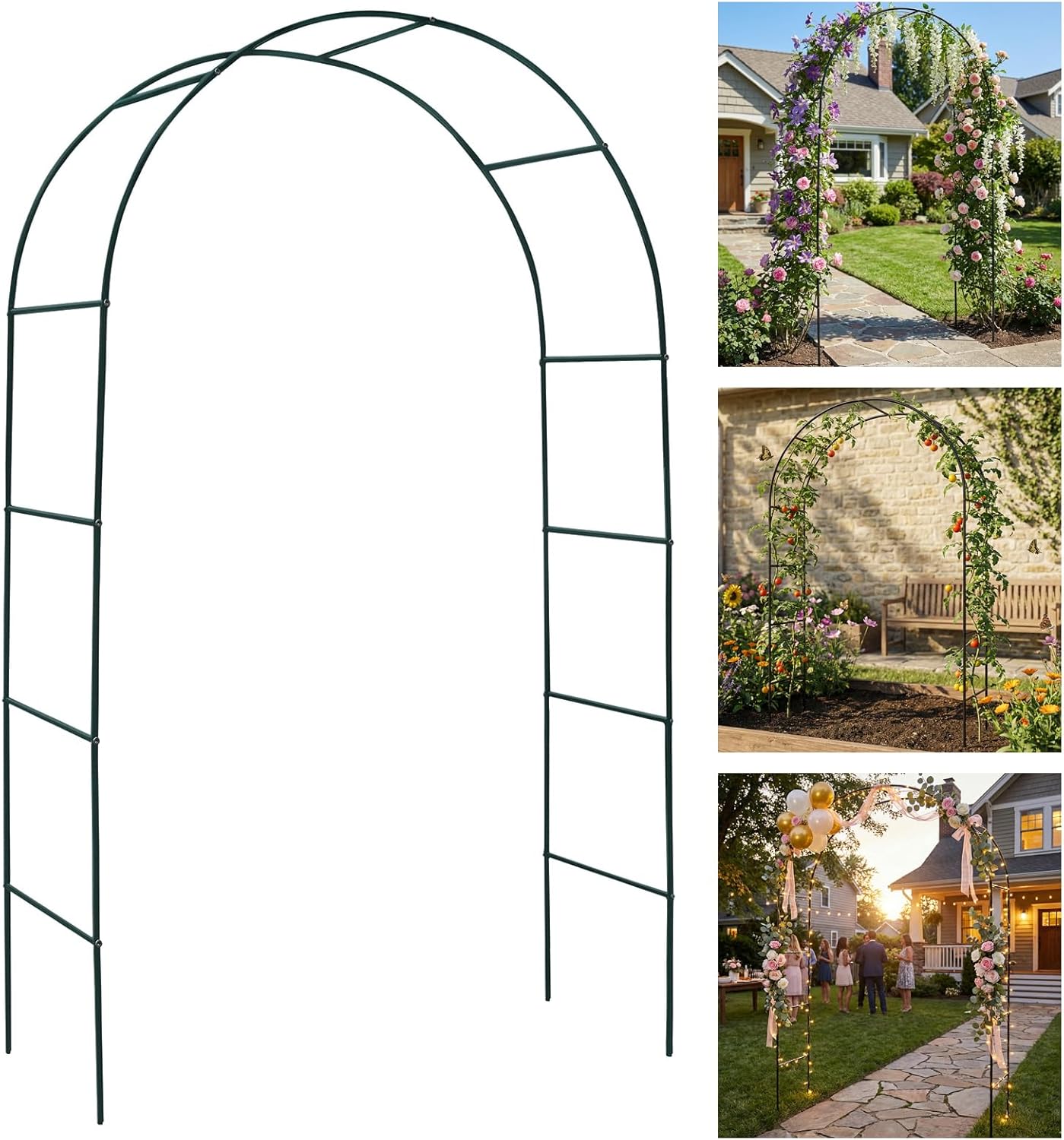 Metal Pergola Arbor, Outdoor Flower Garden Arch Trellis, Steel Garden Arbor for Climbing Plants, Wedding Decoration, 7'8" H x 4'5" W