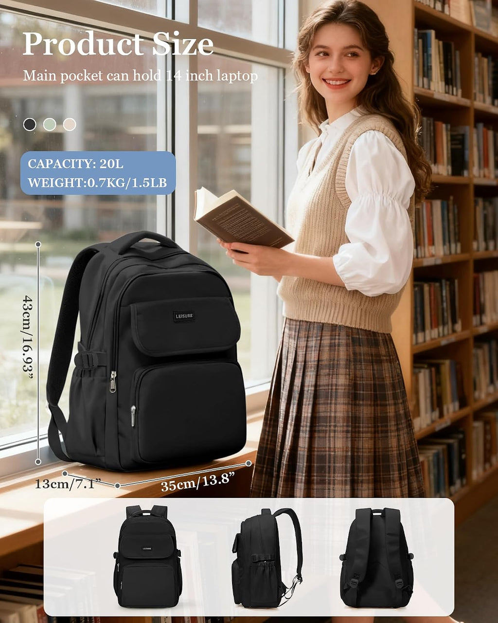Simple Aesthetic Black Backpacks For School,Lightweight Casual College Backpack Women,Travel Laptop Daypack Men,Waterproof Middle School Book bag For Teens Boys Girls