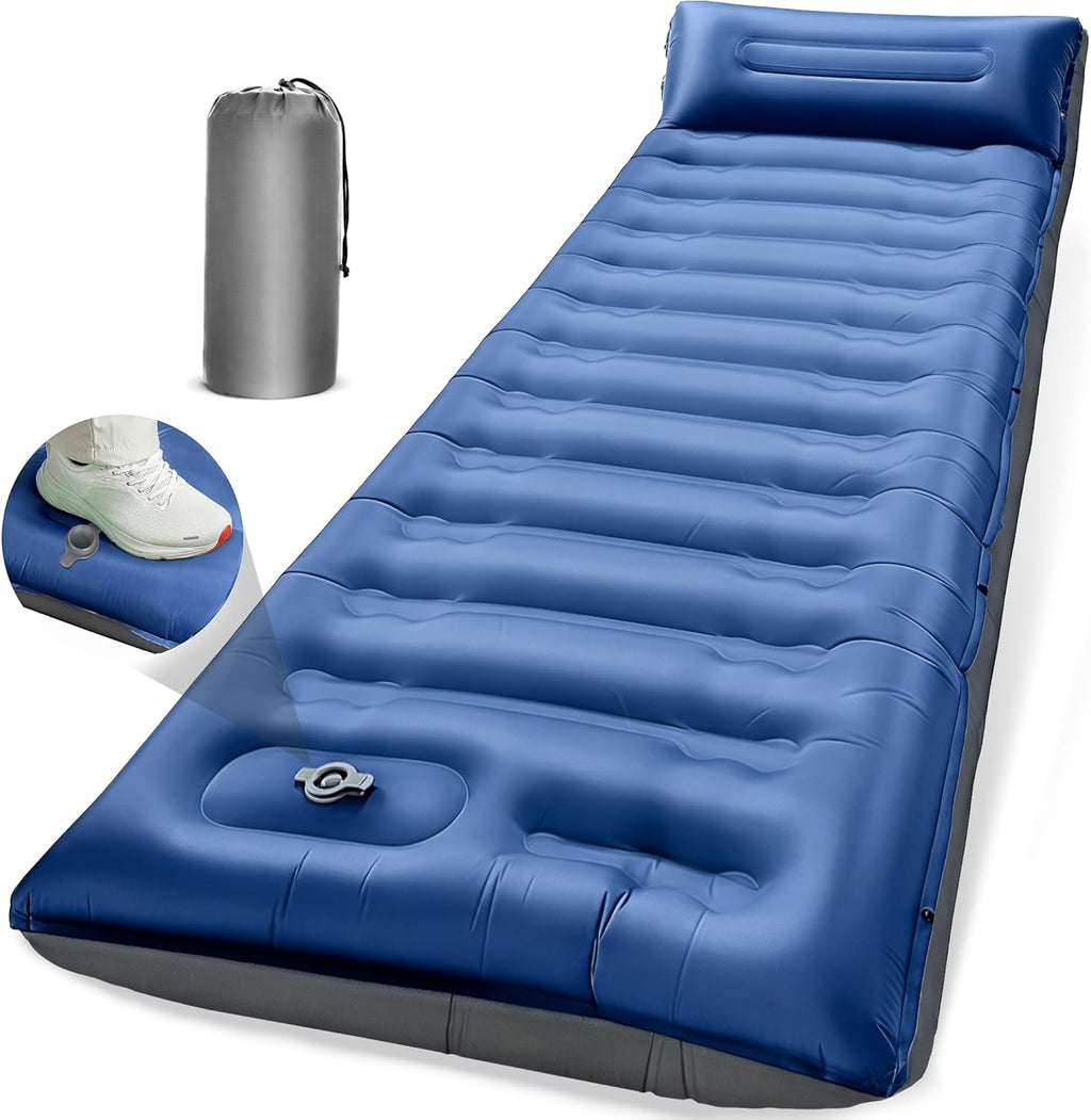 NINTYNINE Camping Sleeping Pad, 5.9" Extra-Thick Reinforced Camping Mat with Built-in Pillow & Foot Pump, Ultralight Compact Inflating Camping Air Mattress for Backpacking Hiking Travel Tent Beach