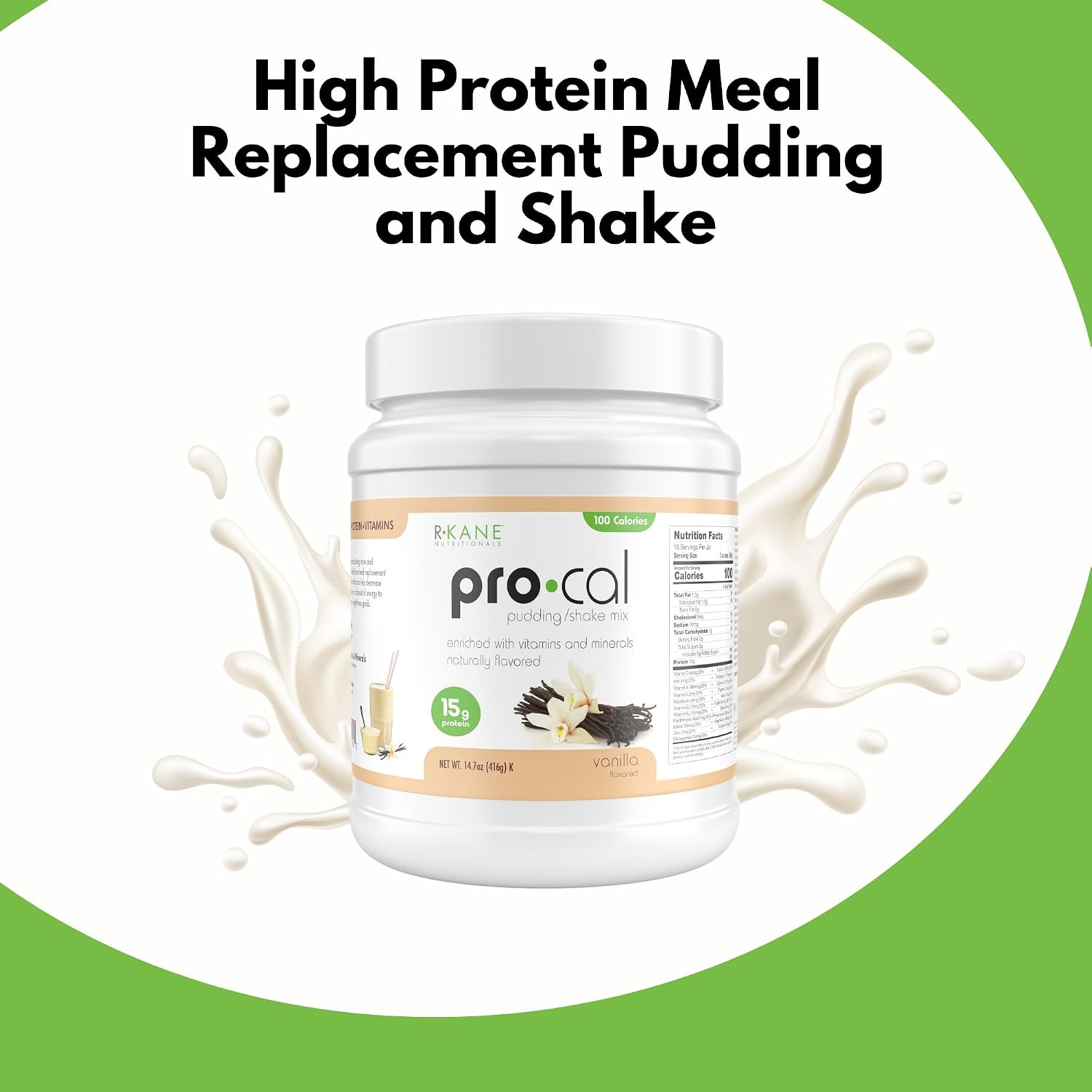 Pro-Cal Vanilla Meal Replacement Powder, 14.07 oz – High Protein, Low Calorie Shake & Pudding Mix – 16 Servings, Delicious & Easy to Prepare – Supports Healthy Weight Management, Vanilla