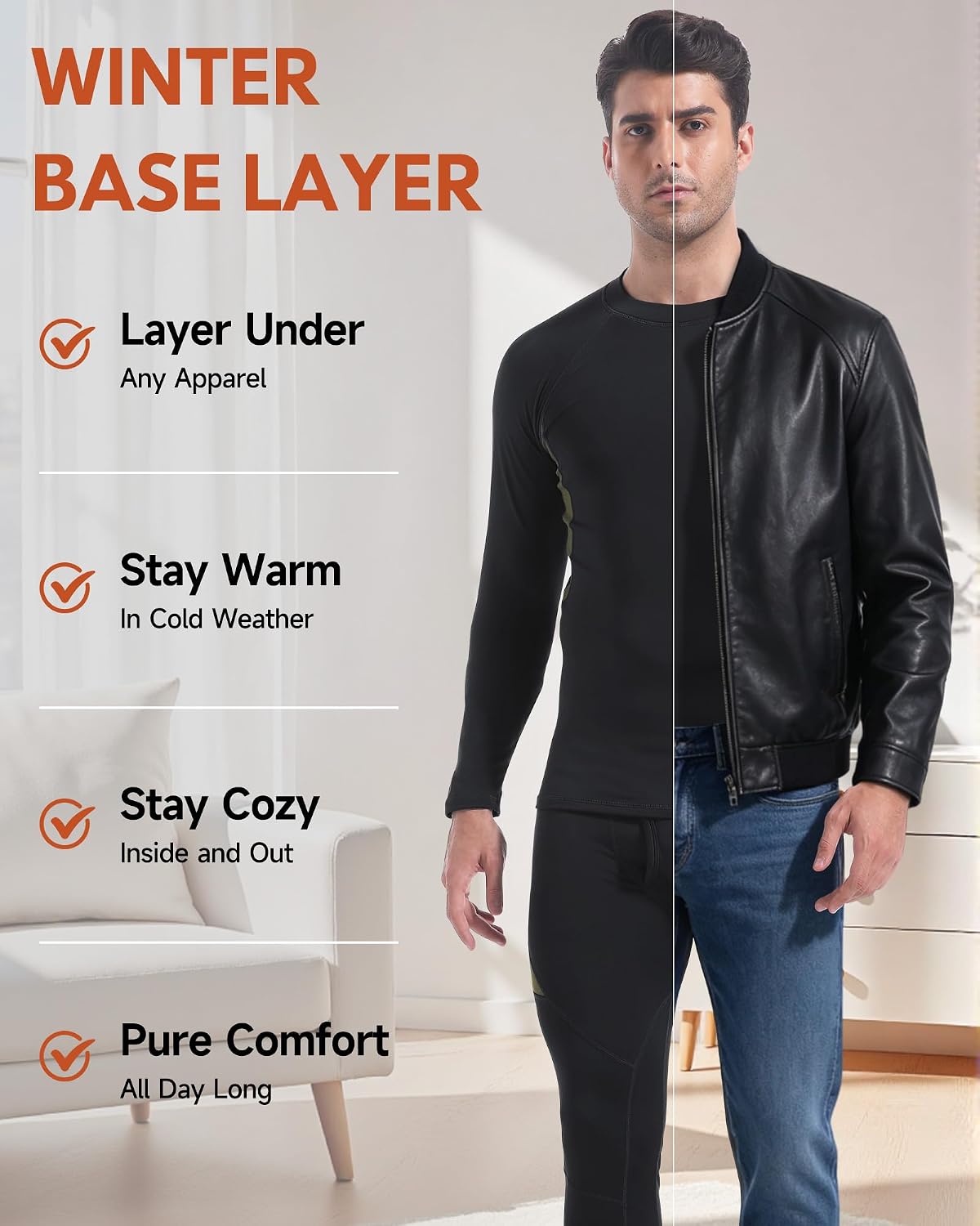 Mens Thermal Underwear Long Johns Base Layer Set Cold Weather 1/2/3 Pack