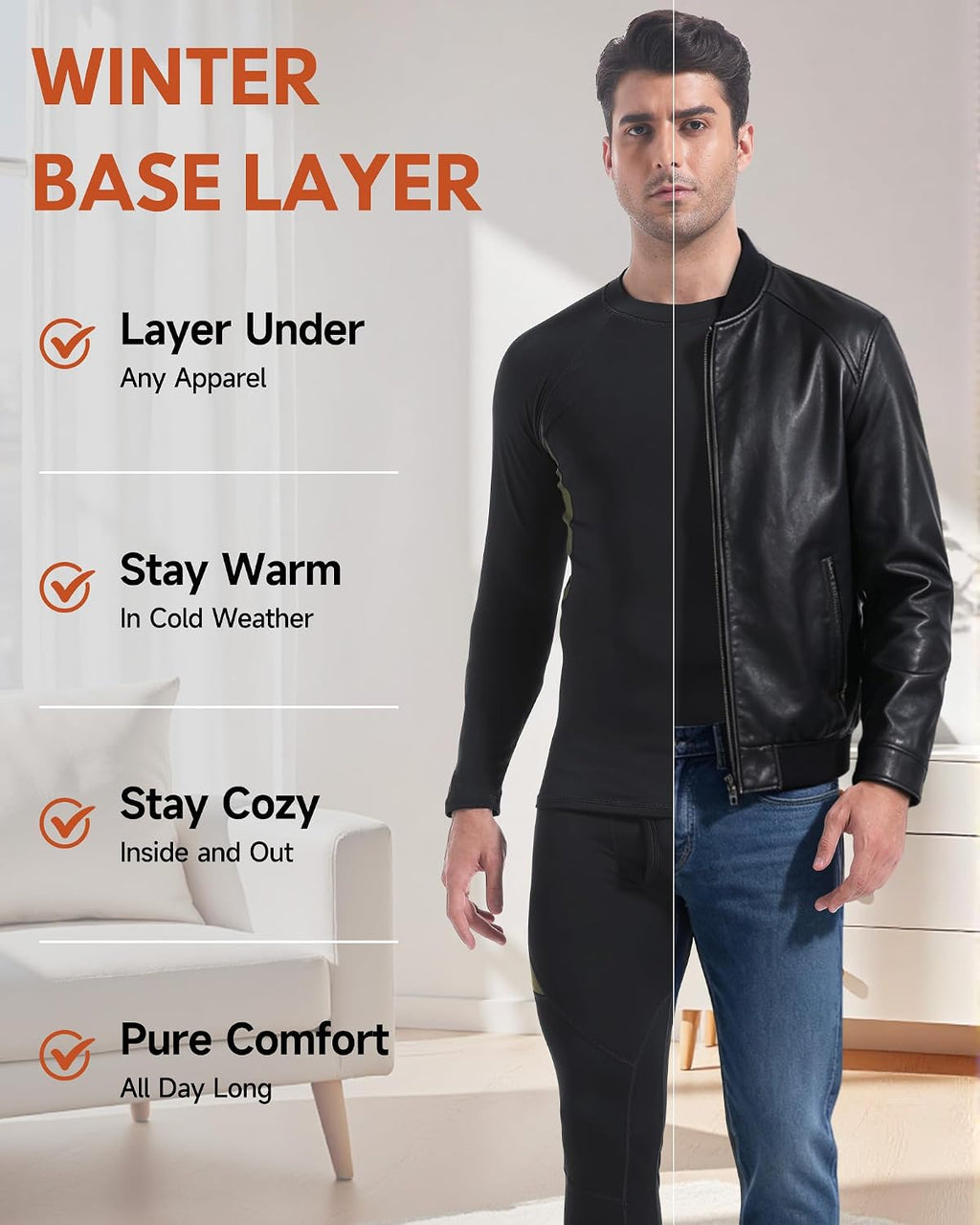 Mens Thermal Underwear Long Johns Base Layer Set Cold Weather 1/2/3 Pack