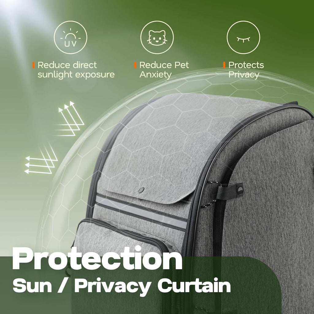 Premium Dog & Cat Carrier Backpack for Travel, Hiking & Vet Visits - Solid Durable Pet Backpack with Breathable Mesh, Safety Strap, Anti-Anxiety Curtain & Storage Pockets (Gray)