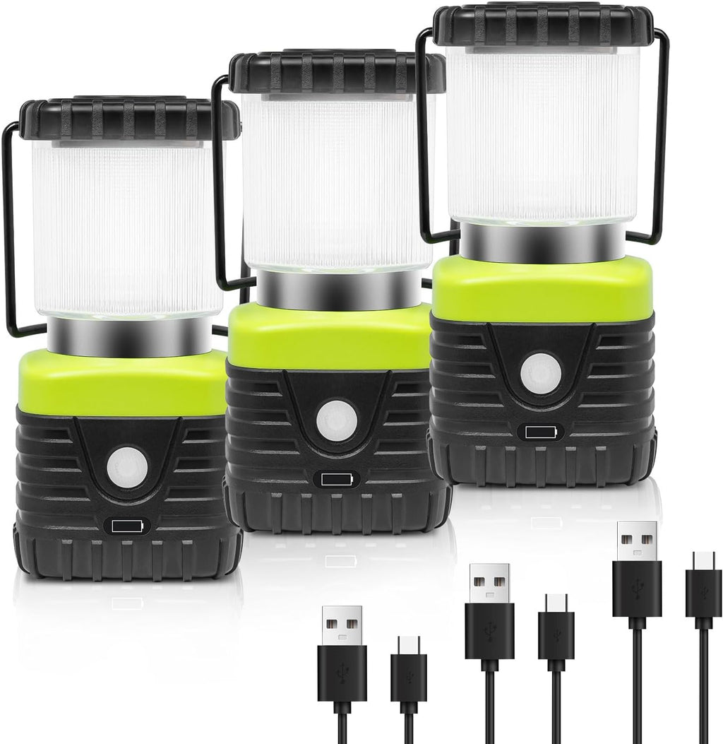 Jarxin 3PCS White LED Camping Lantern Rechargeable for Power Outages(Black)