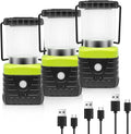 Jarxin 3PCS White LED Camping Lantern Rechargeable for Power Outages(Black)