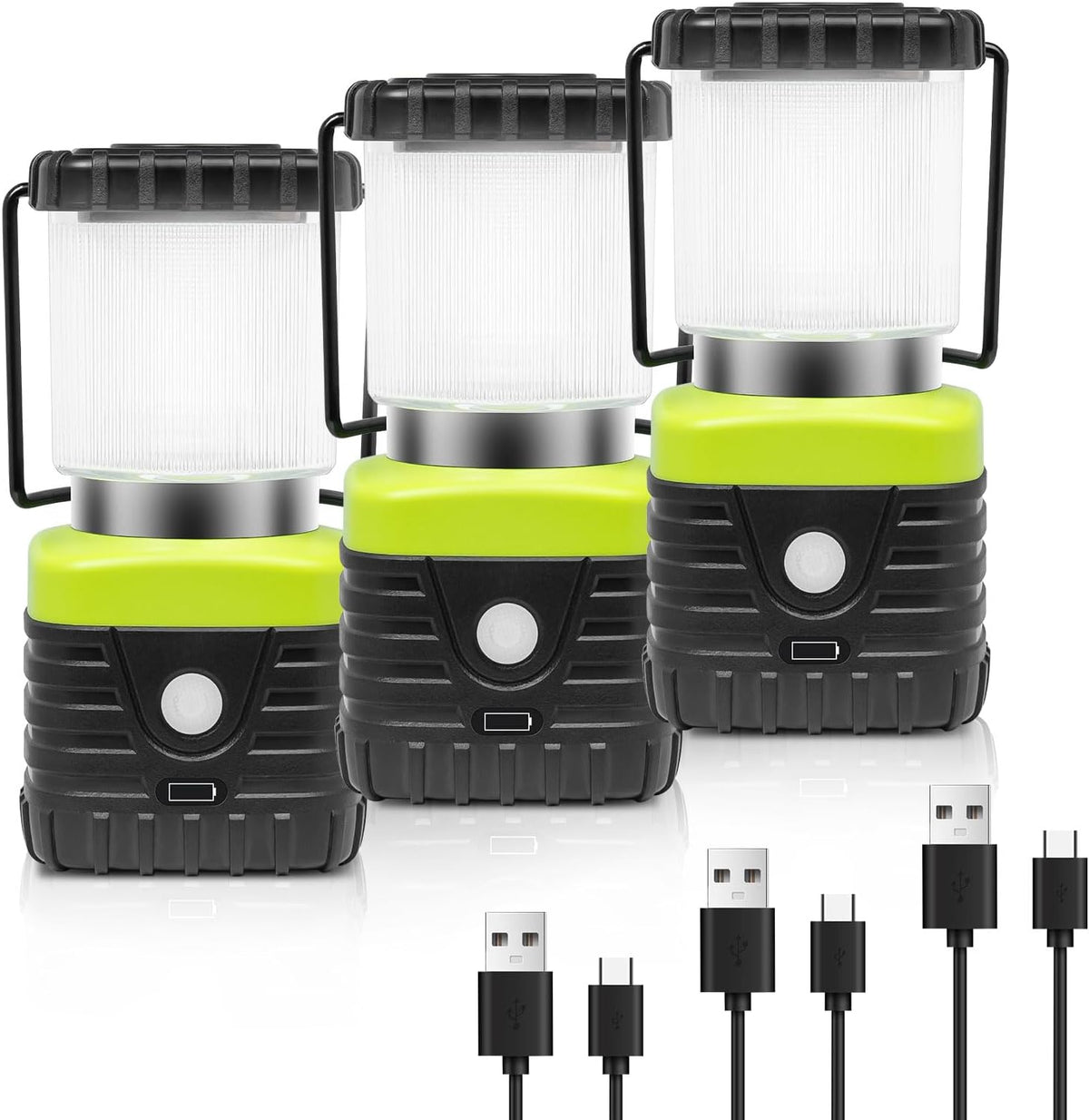 Jarxin 3PCS White LED Camping Lantern Rechargeable for Power Outages(Black)
