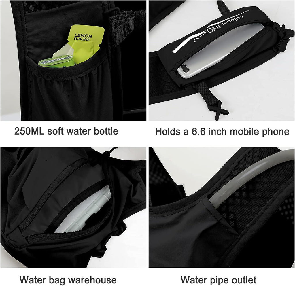 INOXTO Running Hydration Vest Backpack,Lightweight Insulated Pack with 1.5L Water Bladder Bag Daypack for Hiking Trail Running Cycling Race Marathon for Women Men