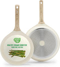 GreenLife Nonstick 2 Piece Frying Pan Set, 9.5" & 11" Skillets Ceramic PFAS-Free Nontoxic, Induction Suitable, Wood Print Handles, Stay-Cool Handles, Deep Cooking Skillets, Egg Pan, Granite Cream