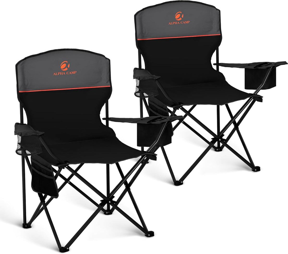 LET'S CAMP Camping Chair 2 Pack Folding Chair with 4-Can Cooler Bag