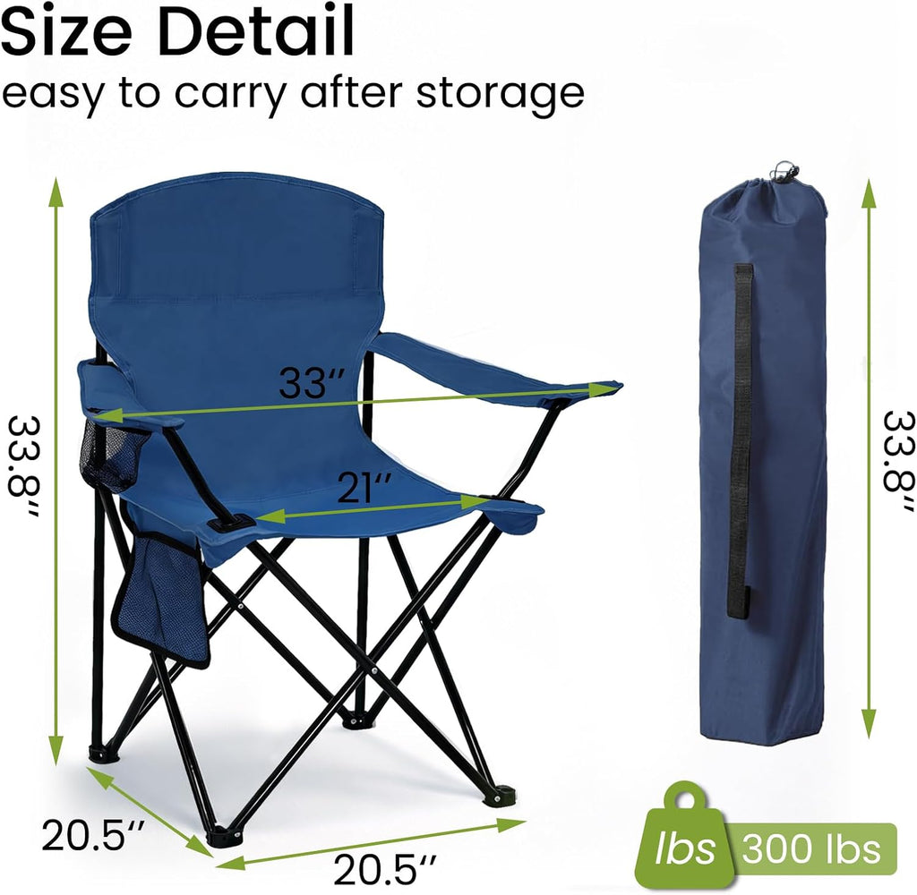 Camping Chair 2 Pack Portable Folding Chair, Supports 300lbs, Lightweight Stable Outdoor Chair for Camping Hiking Fishing Beach Travel Picnic, Compact Collapsible Camping Seat, Midnight Blue