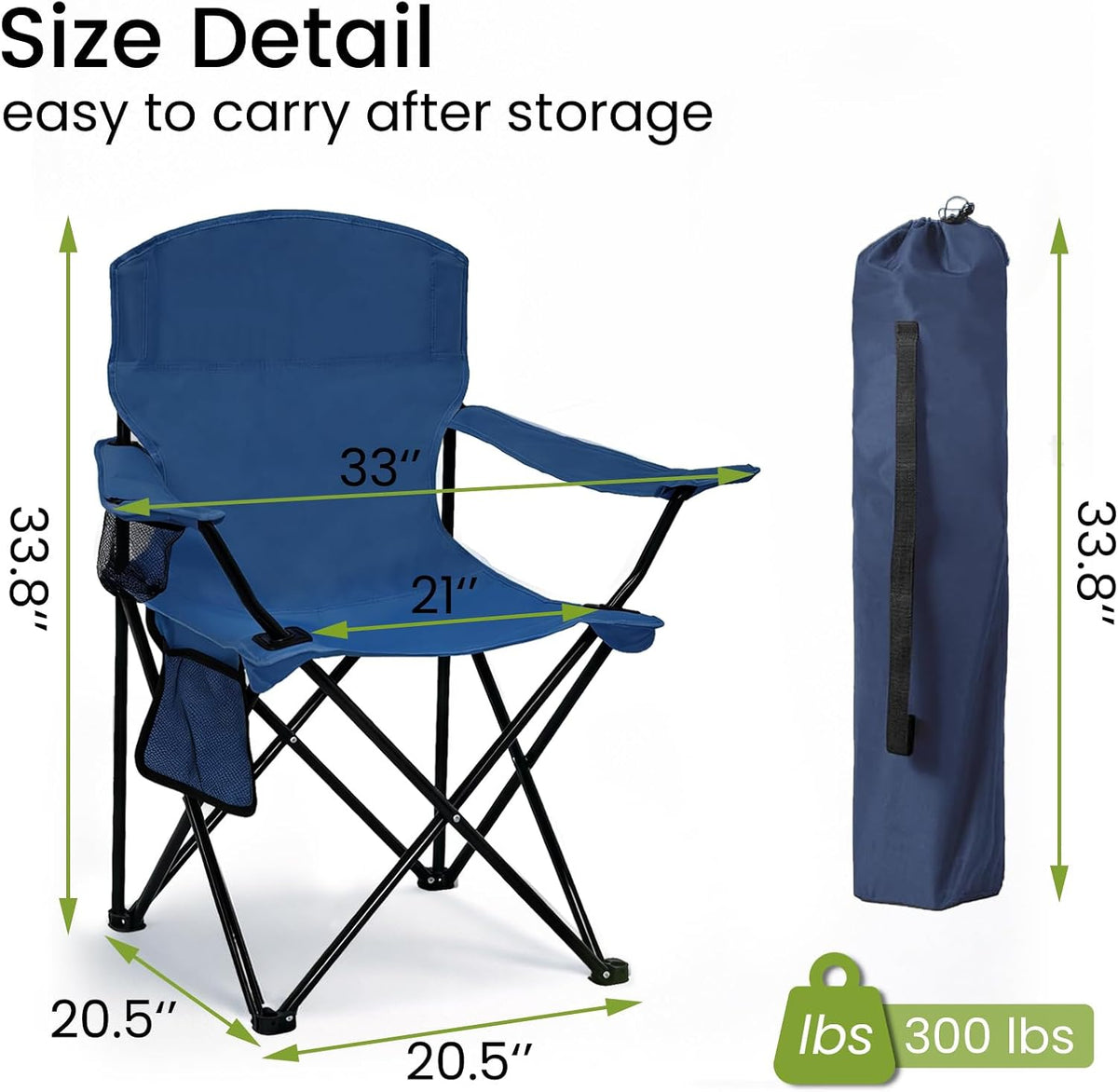 Camping Chair 2 Pack Portable Folding Chair, Supports 300lbs, Lightweight Stable Outdoor Chair for Camping Hiking Fishing Beach Travel Picnic, Compact Collapsible Camping Seat, Midnight Blue