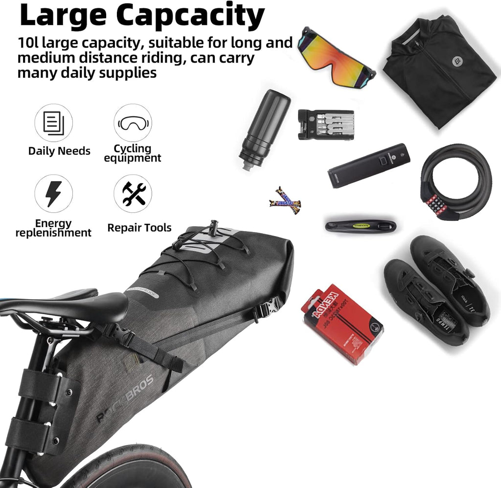 ROCKBROS Bike Saddle Bag Waterproof Bikepacking Bag 15L Bicycle Seat Bag