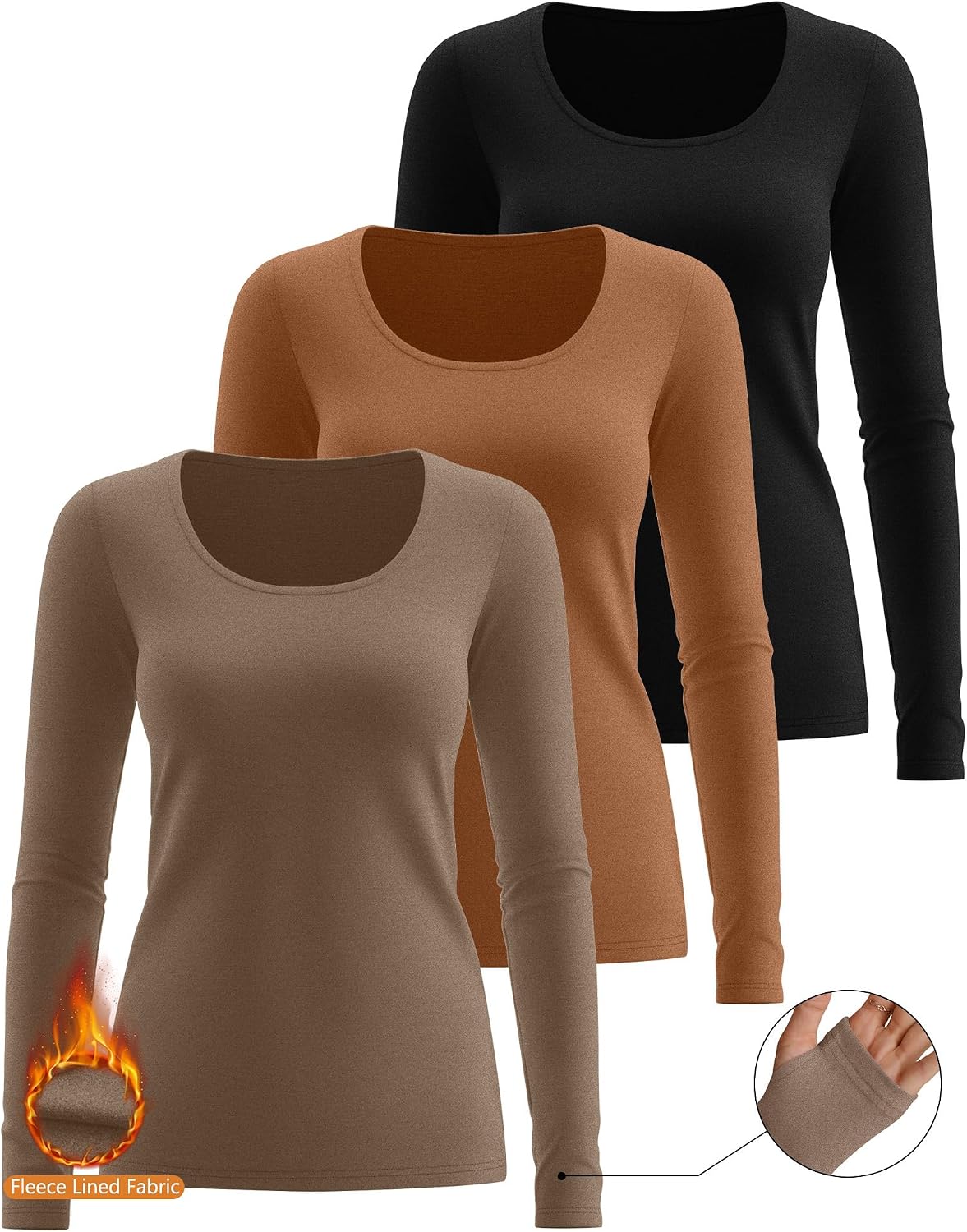 Riyiper 3 Pack Women's Thermal Long Sleeve Shirts Scoop Neck Top