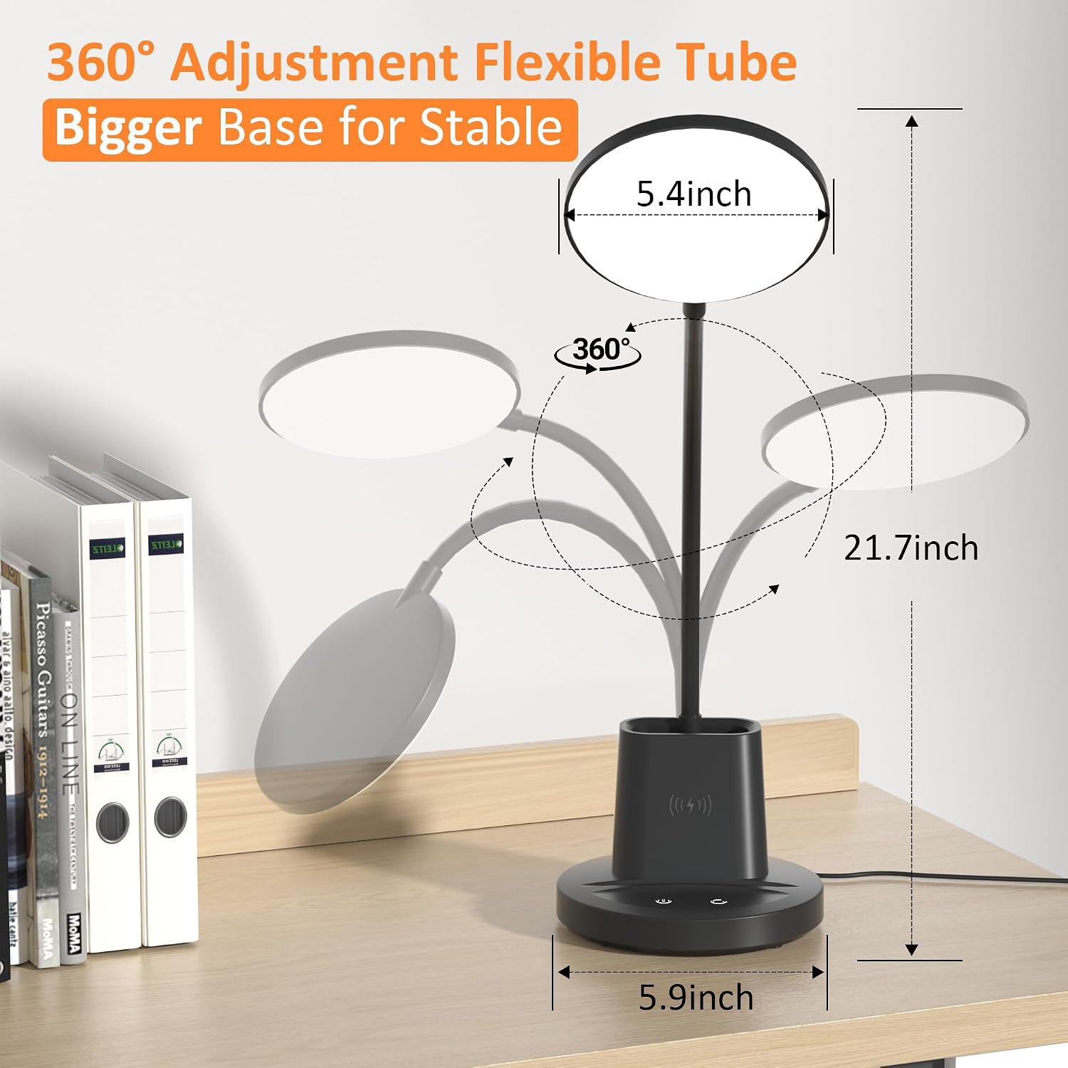 LED Desk Lamp with Wireless Charger for Home Office, Black
