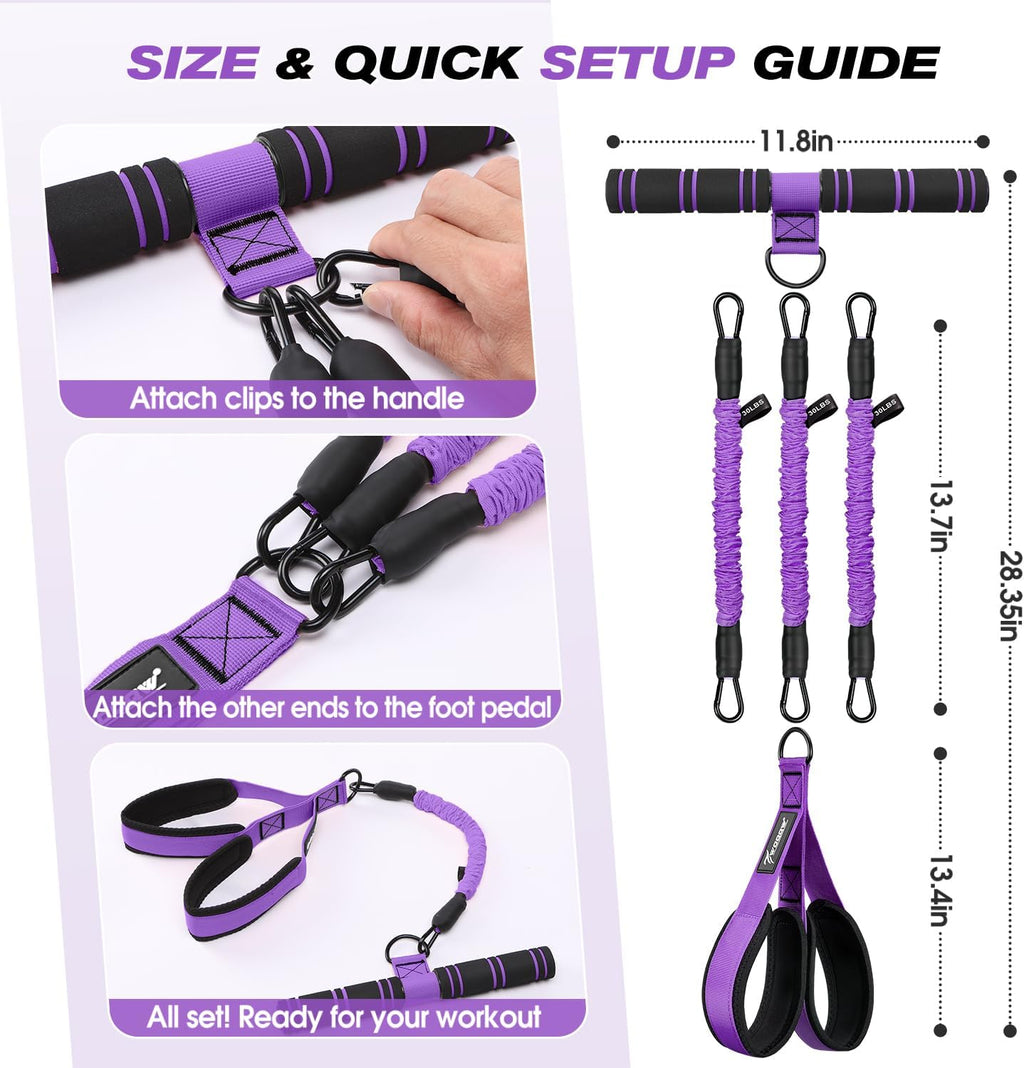 WOQQW Multifunction Pedal Resistance Band with Handle, Upgraded 3 Tube Adjustable Foot Resistance Bands for Core, Arm, Legs, Body Puller Trainer - Sit Up Exercise Equipment for Women Men