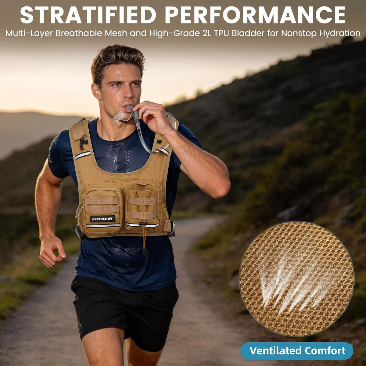 Hydration Pack Vest – Lightweight Chest Pack 2.0L Hands-Free Water Bladder Backpack, Reflective Strips, Adjustable Fit for Men and Women, Ideal for Marathon, Trail Running, Hiking, Cycling