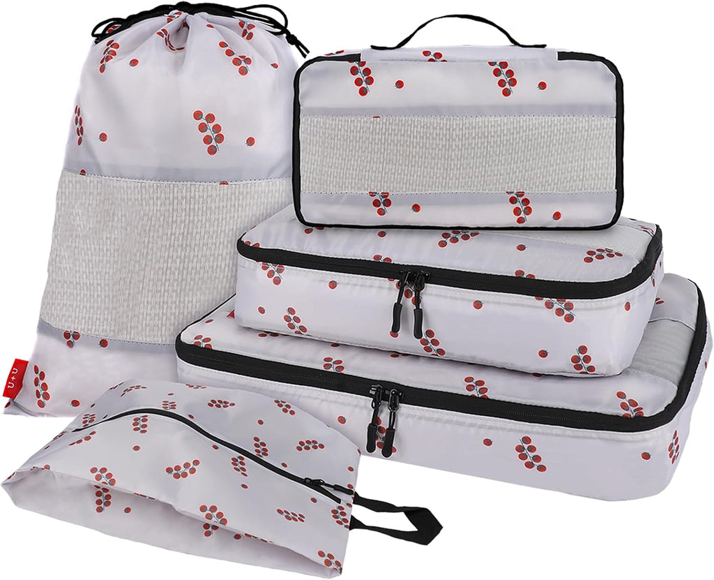 U+U 5 Set Packing Cubes, Travel Organizers with Shoe Bag (Black)