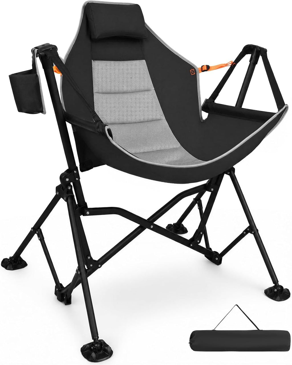 Romswi 1 Pcs Hammock Chair, Oversized Portable Folding Swinging Chair with Adjustable Back & Seat, Supports 440lbs for Outdoor, Patio, Lightweight Camp Chair Black (Without footrest)