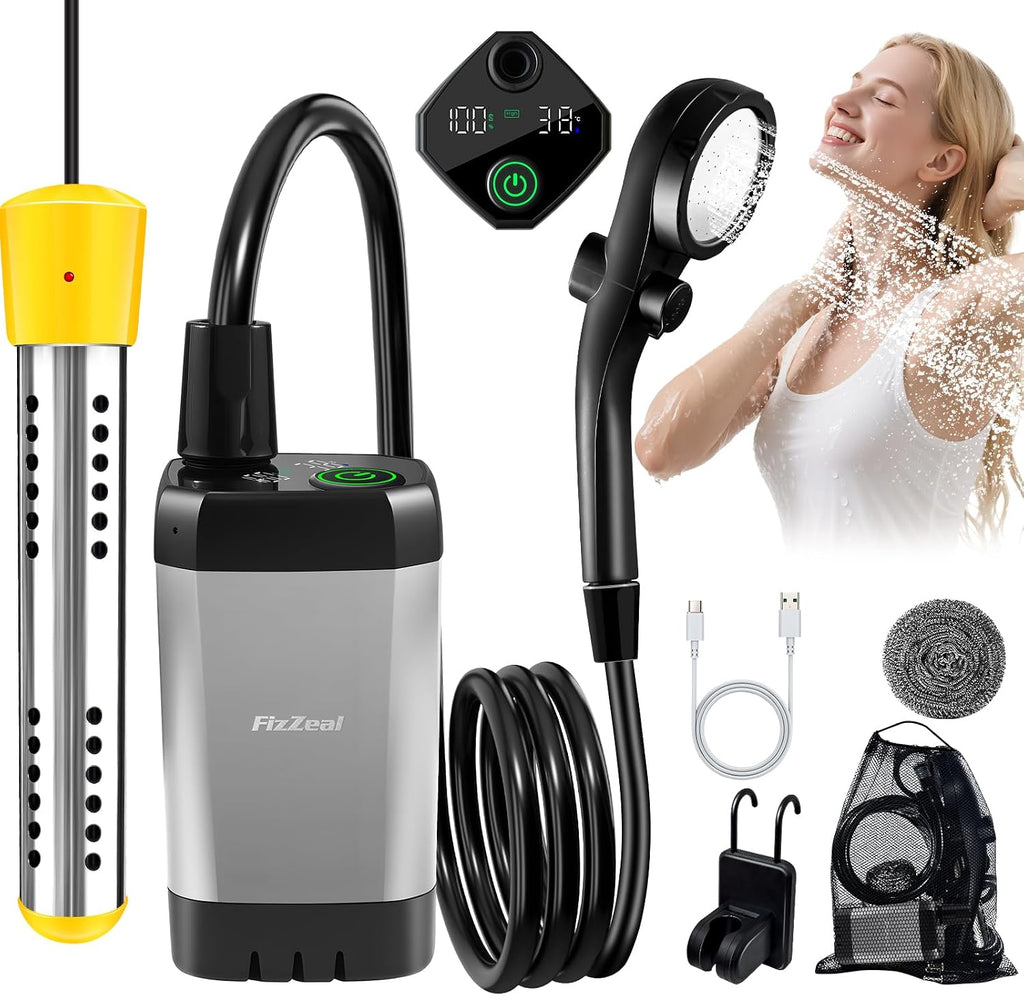 FizZeal Portable Camping Shower with 2000W Auto-Off Heater