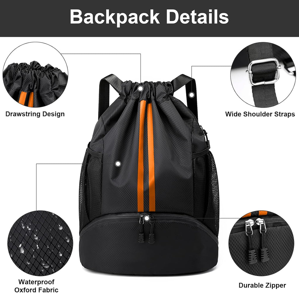 Hoedia Sports Drawstring Backpack - Swim Gym Bag for Women and Men