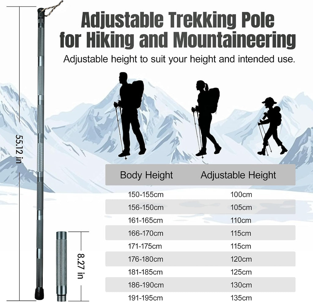 Survival Walking Stick w/Camp Shovel, Heavy-Duty Hiking Staff Camping Kit