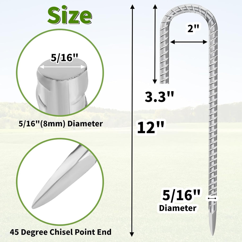 Besitu 12 Inch Ground Stakes Heavy Duty J Hook 30-Pack Metal Spikes Galvanized Ground Hooks Anchors Rebar Ground Stakes for Fence Tent Gazbo Bounce House and Outdoor Decorations Inflatables
