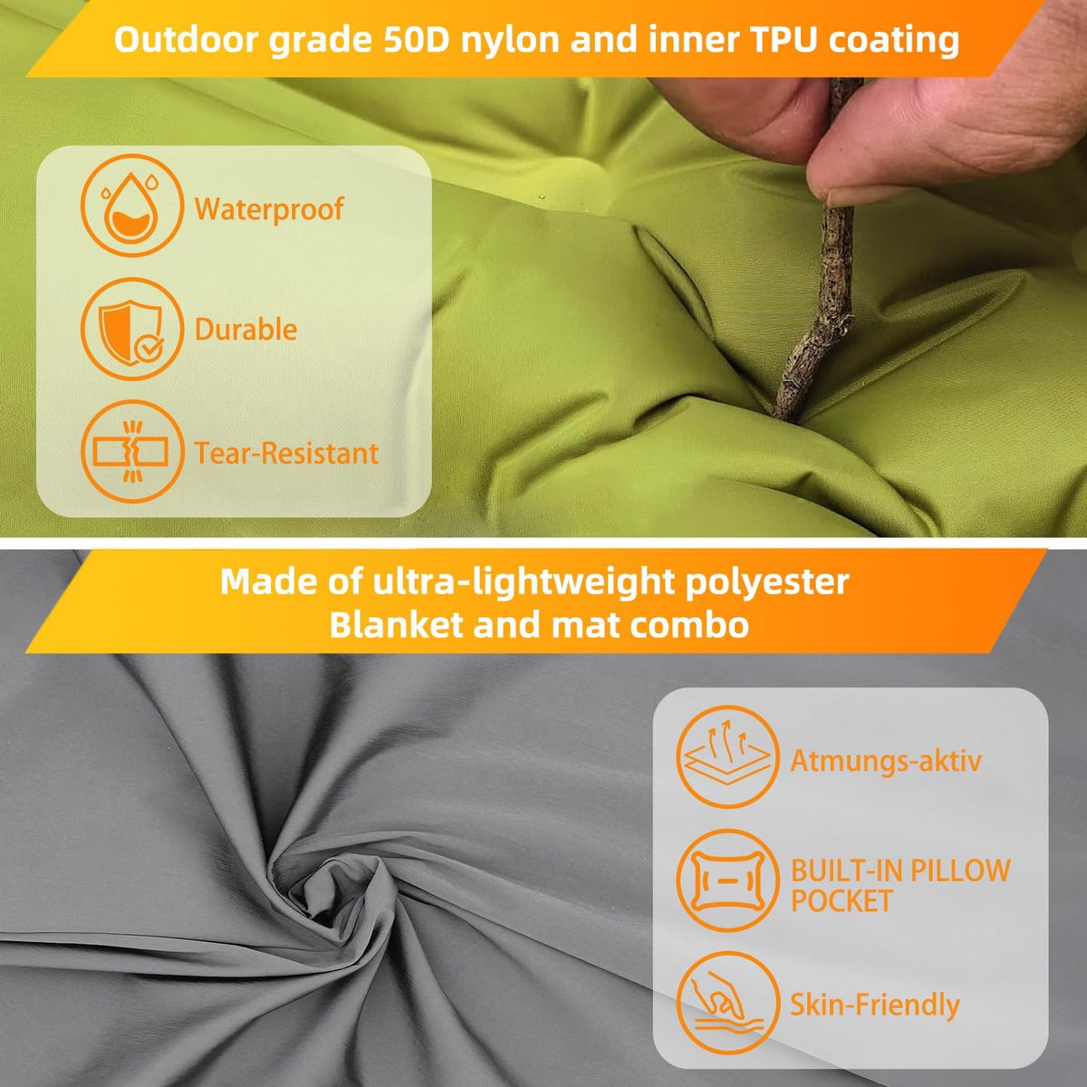 Camping Sleeping Pad, Extra Thick 5 Inch with Built-in Pillow & Foot Pump