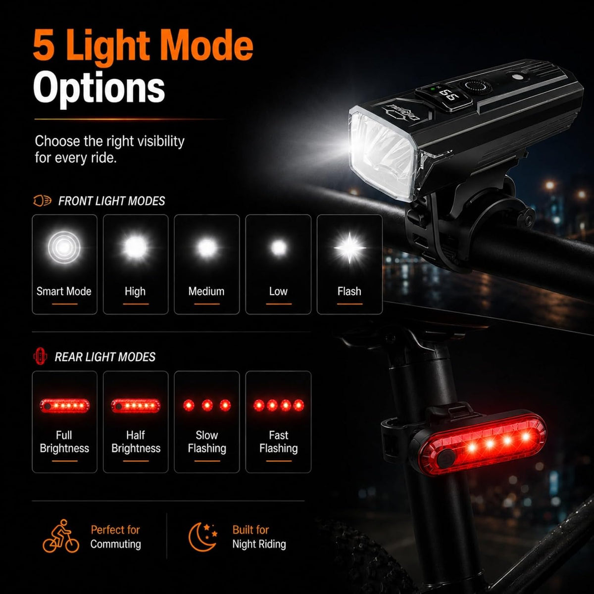 Front & Rear Bike Light Kit, IPX6 Waterproof Rechargeable Bicycle Light