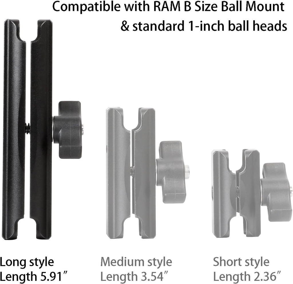 Double Socket Arm Aluminum Alloy Long Arm Full Length 5.9",Compatible with RAM Mounts and Motorcycle/Bike/Car Cellphone Holder with 1 Inch Ball