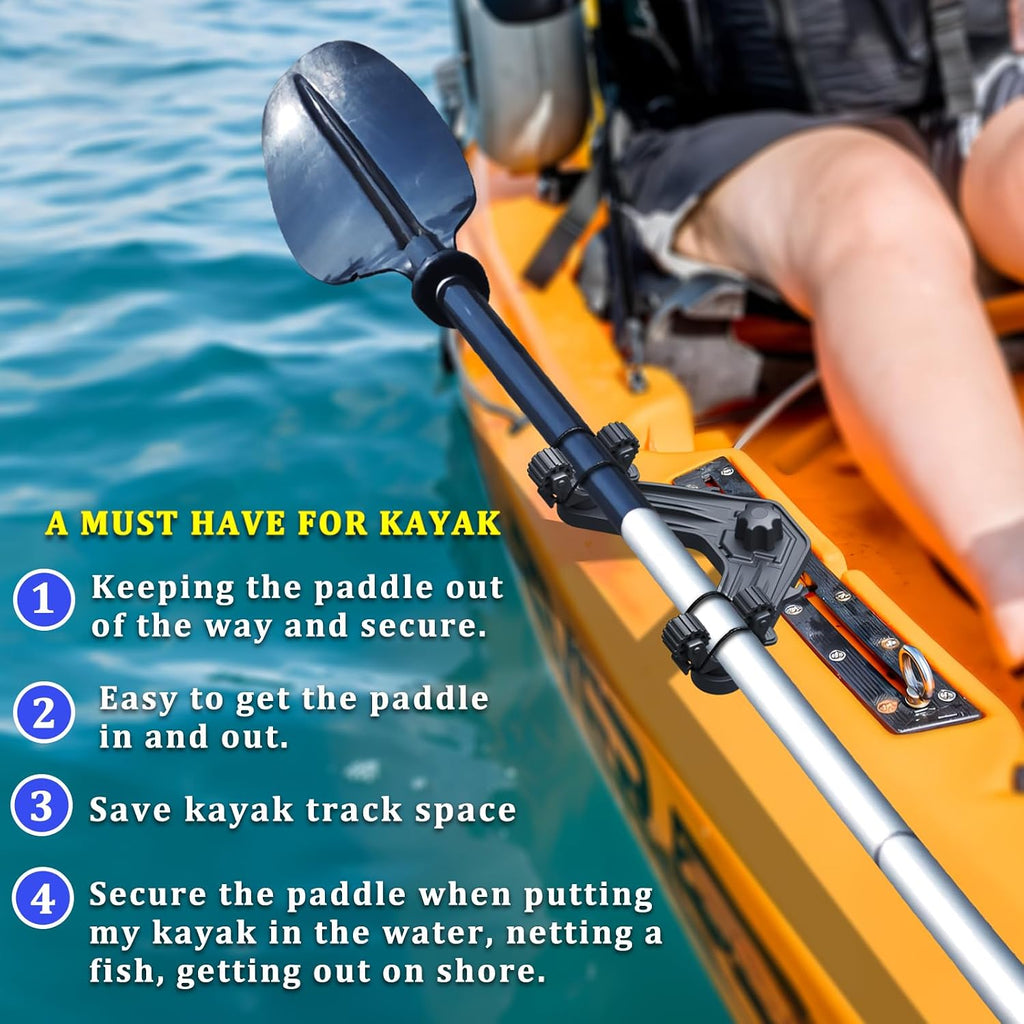 Huntury DoubleHeader Kayak Track Paddle Holder, Save Kayak Track Space, Kayak Paddle Clip, Kayak Track Mount Accessories, Kayak Oar/Fishing Net Holder for Fishing, Pack of 2