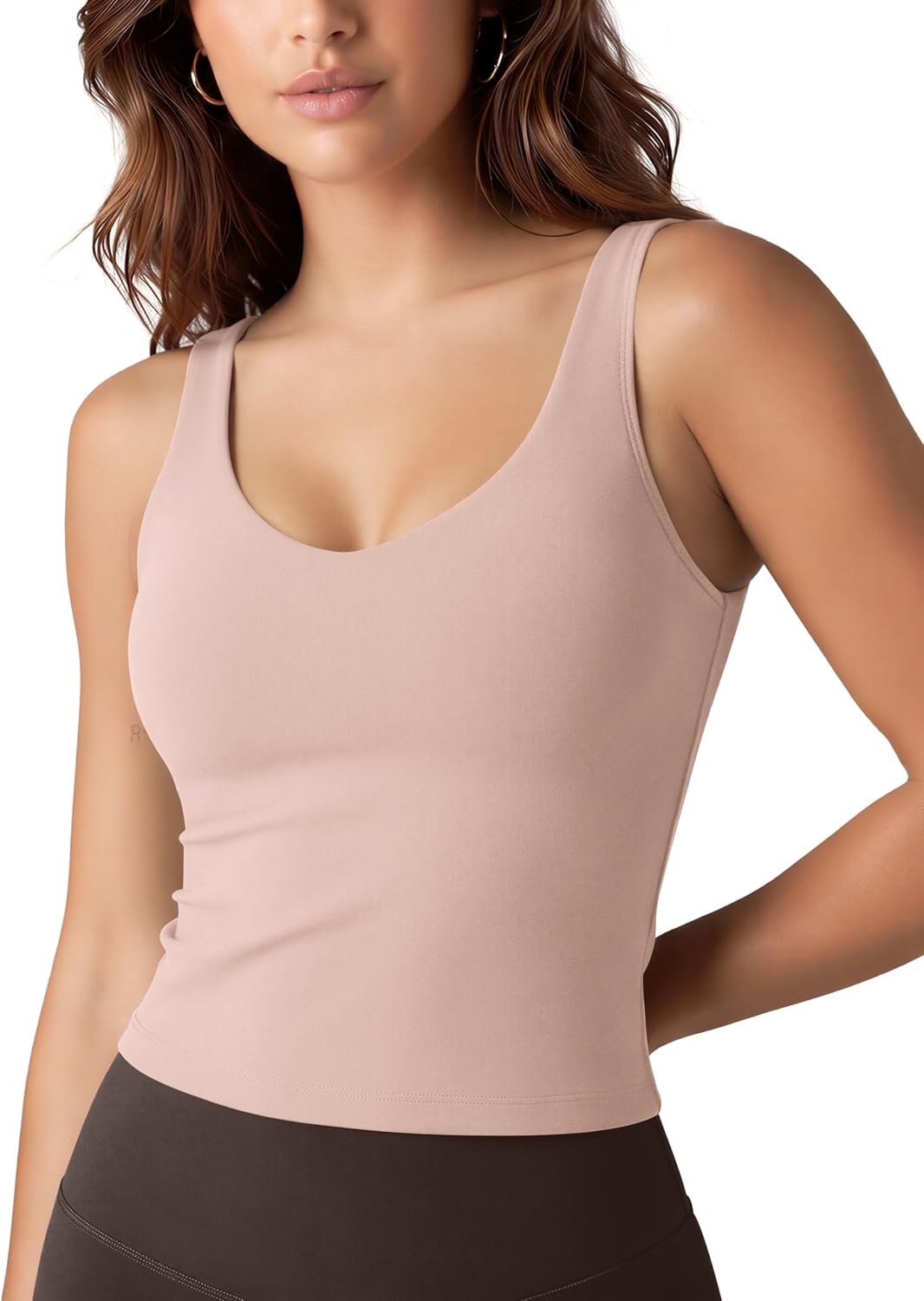 ODODOS Women's Tank Top with Built in Bra - Buttery Soft U Back Light Support Workout Yoga Sports Bra