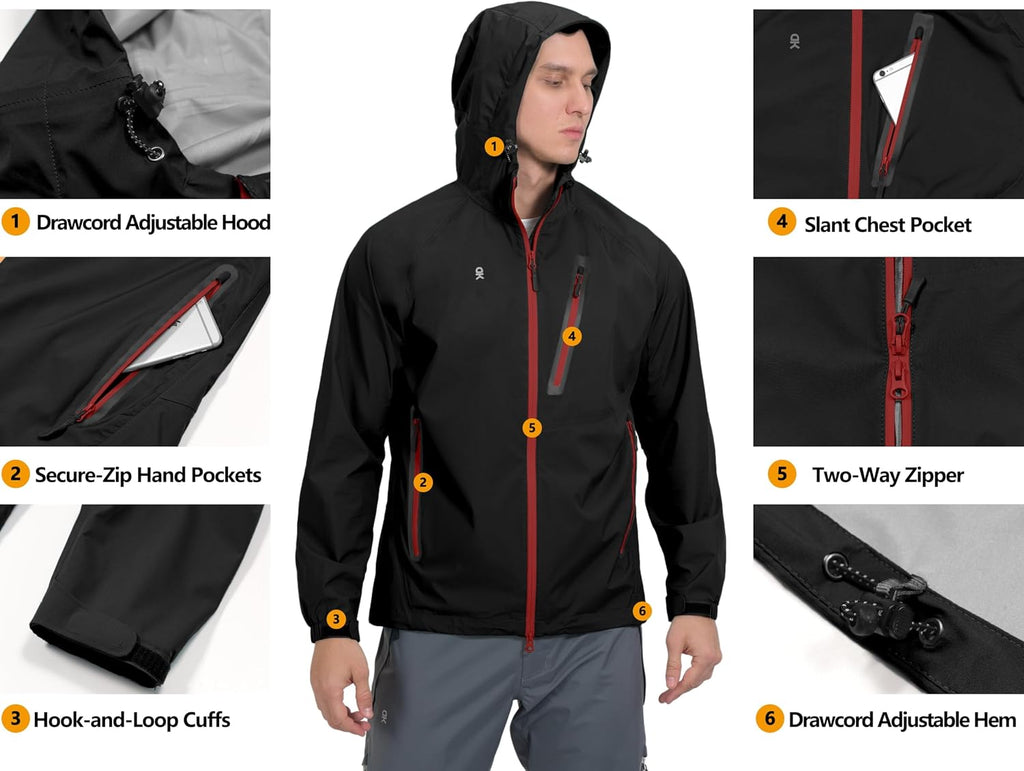 Little Donkey Andy Men's Waterproof Rain Jacket Outdoor Raincoat for Hiking