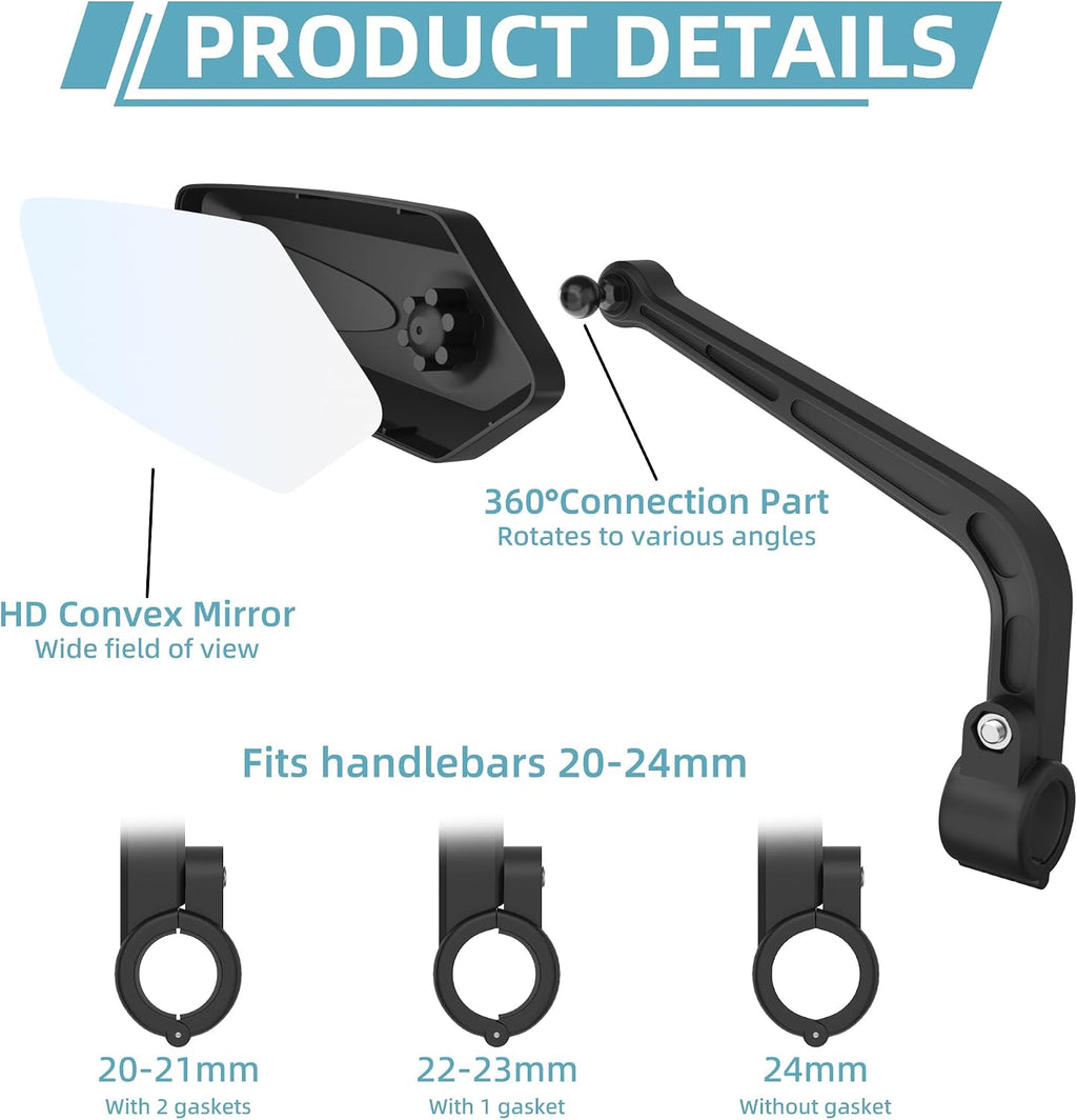 2 Pack Bicycle Mirror for Handlebar, Bike Rear View Mirror(HD Version)