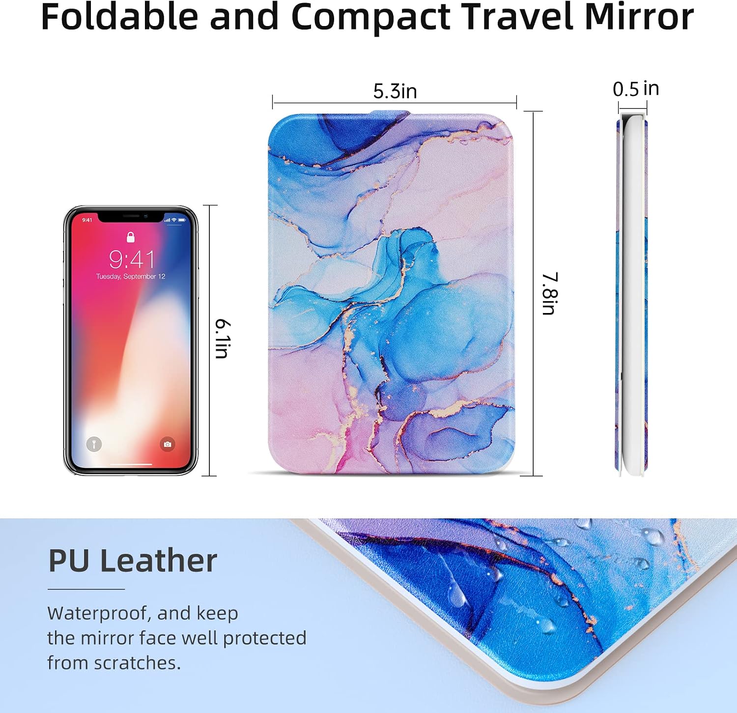 FUNTOUCH Rechargeable Travel Lighted Makeup Mirror with PU Leather Cover