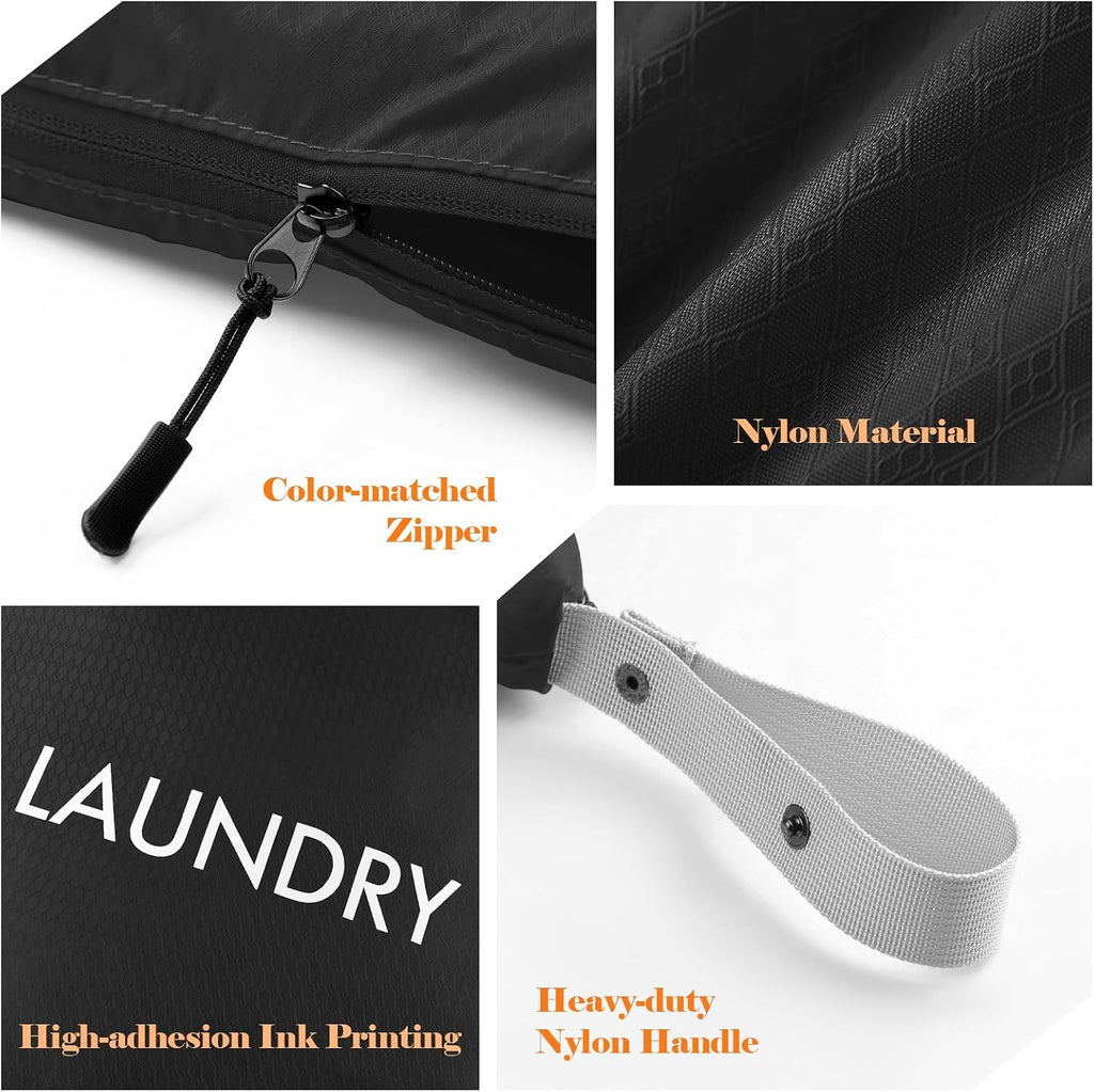 WiseBoy 2-Pack Travel Laundry Bags, Washable Wet Dry Bags for Gym, Black