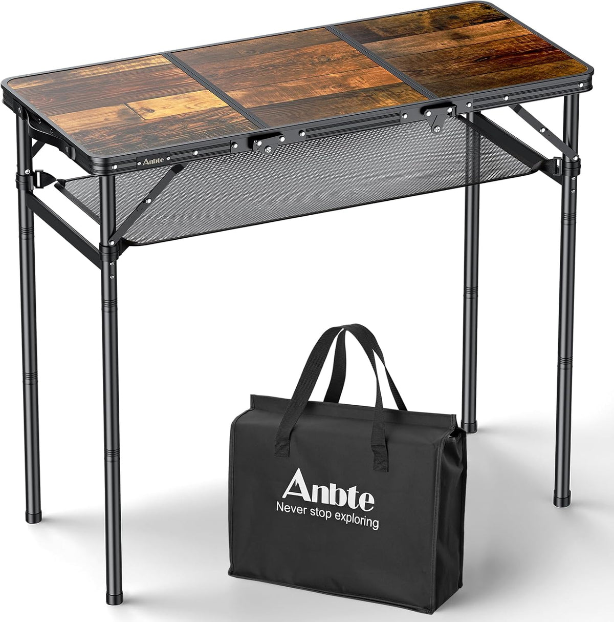 Anbte 3ft Folding Camping Table, 3 Adjustable Height 29.5", Rustic Brown