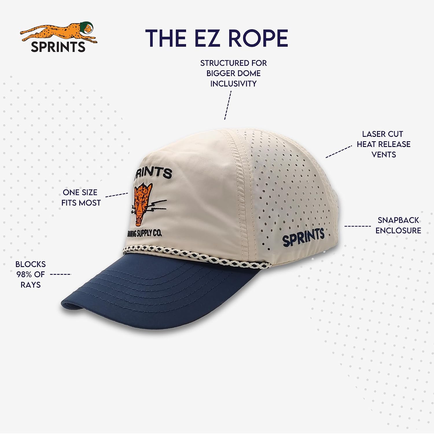 Sprints Semi-Structured EZ Rope Snapback | Lightweight, Quick Dry, Sport Hat, One Size, Unisex