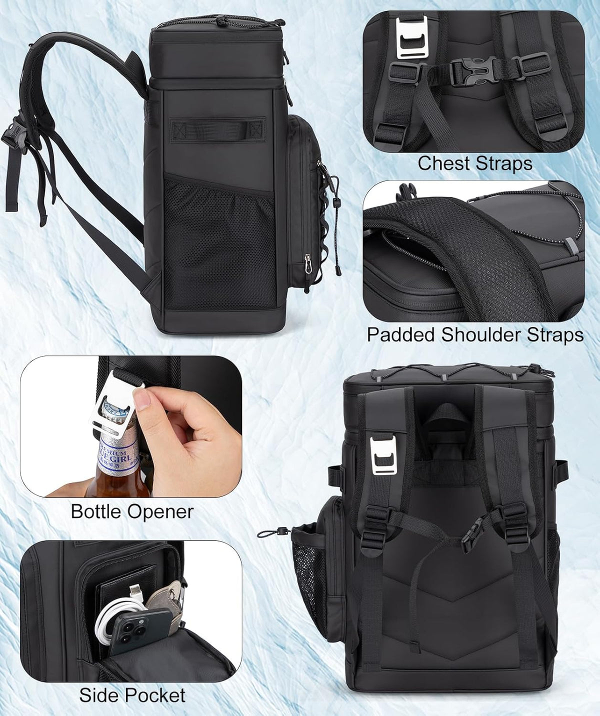 Insulated Leakproof Cooler Backpack,Double Deck Bag,48 Cans,35L