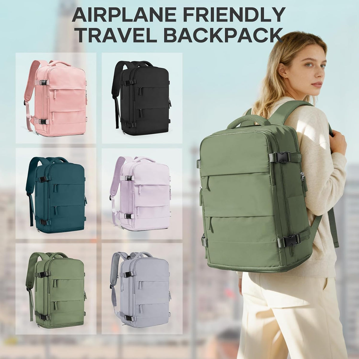 coowoz Travel Backpack For Women Men,Carry On Backpack,Hiking Backpack Waterproof Outdoor Sports Rucksack Casual Daypack travel essentials（Gray Green）