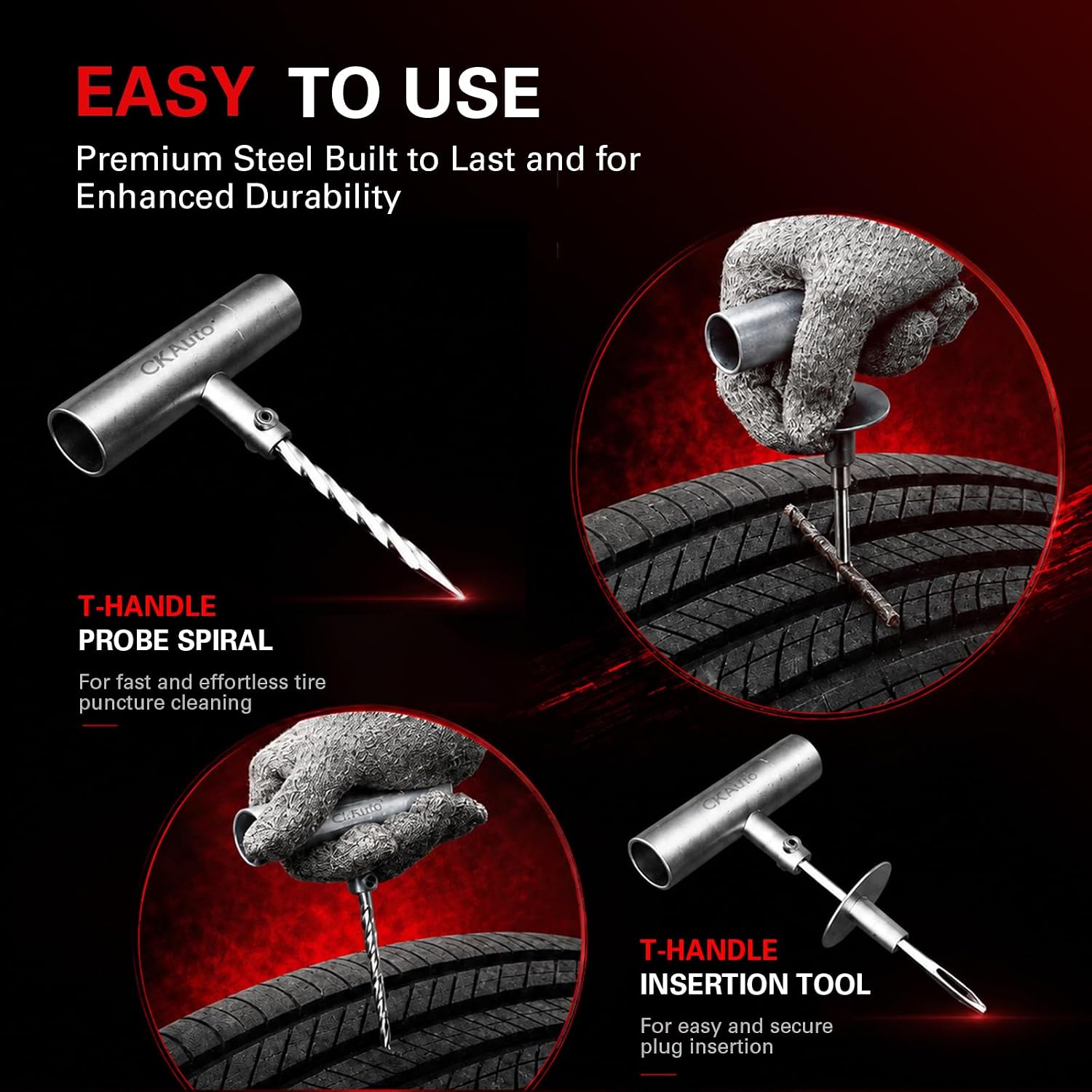 CKAuto 36 pcs Universal Tire Repair Kit with Plugs Heavy Duty Professional