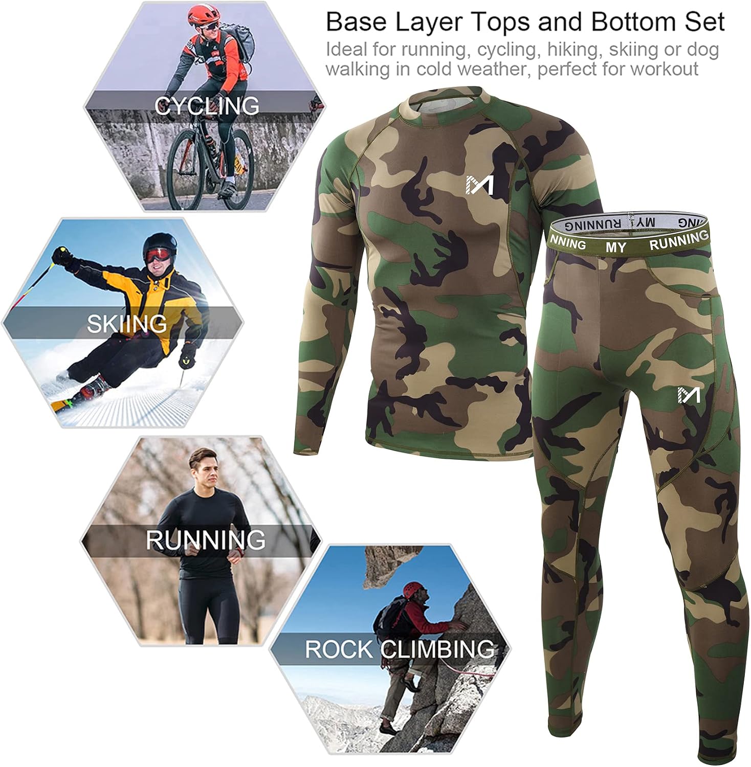 MEETYOO Thermal Underwear for Men, Winter Gear Long Johns Base Layer Top and Bottom Set for Skiing Running