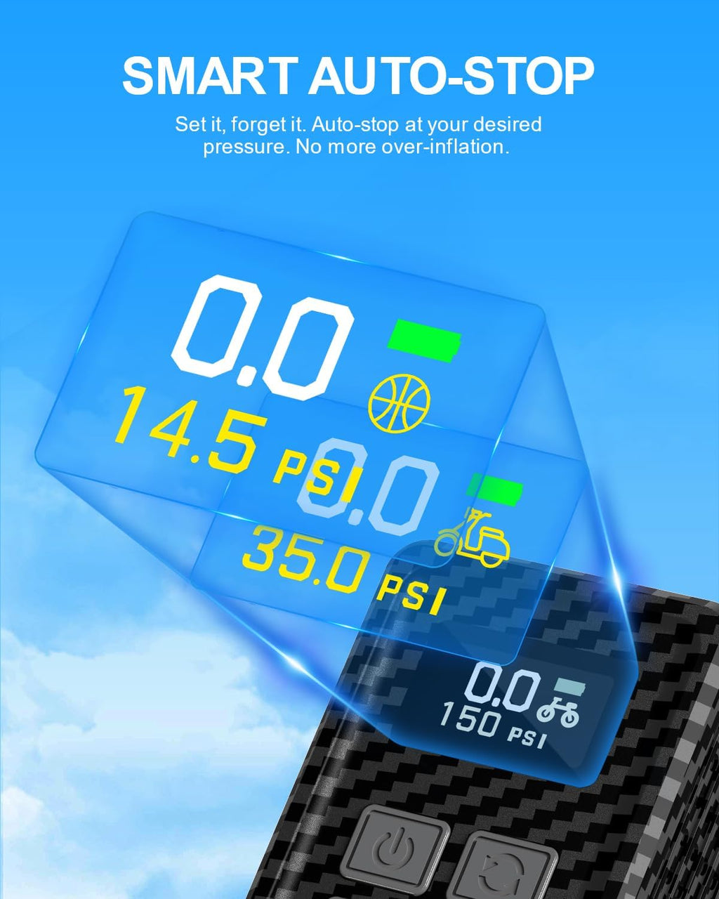 Mini Bike Pump 150 PSI Electric Tire Inflator with Gauge for Bikes