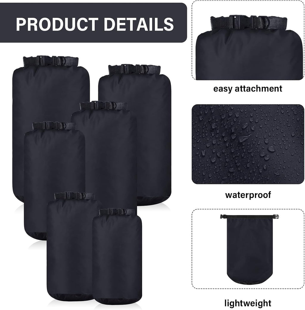 6 Pcs Waterproof Dry Bag Set for Kayaking & Camping,Black