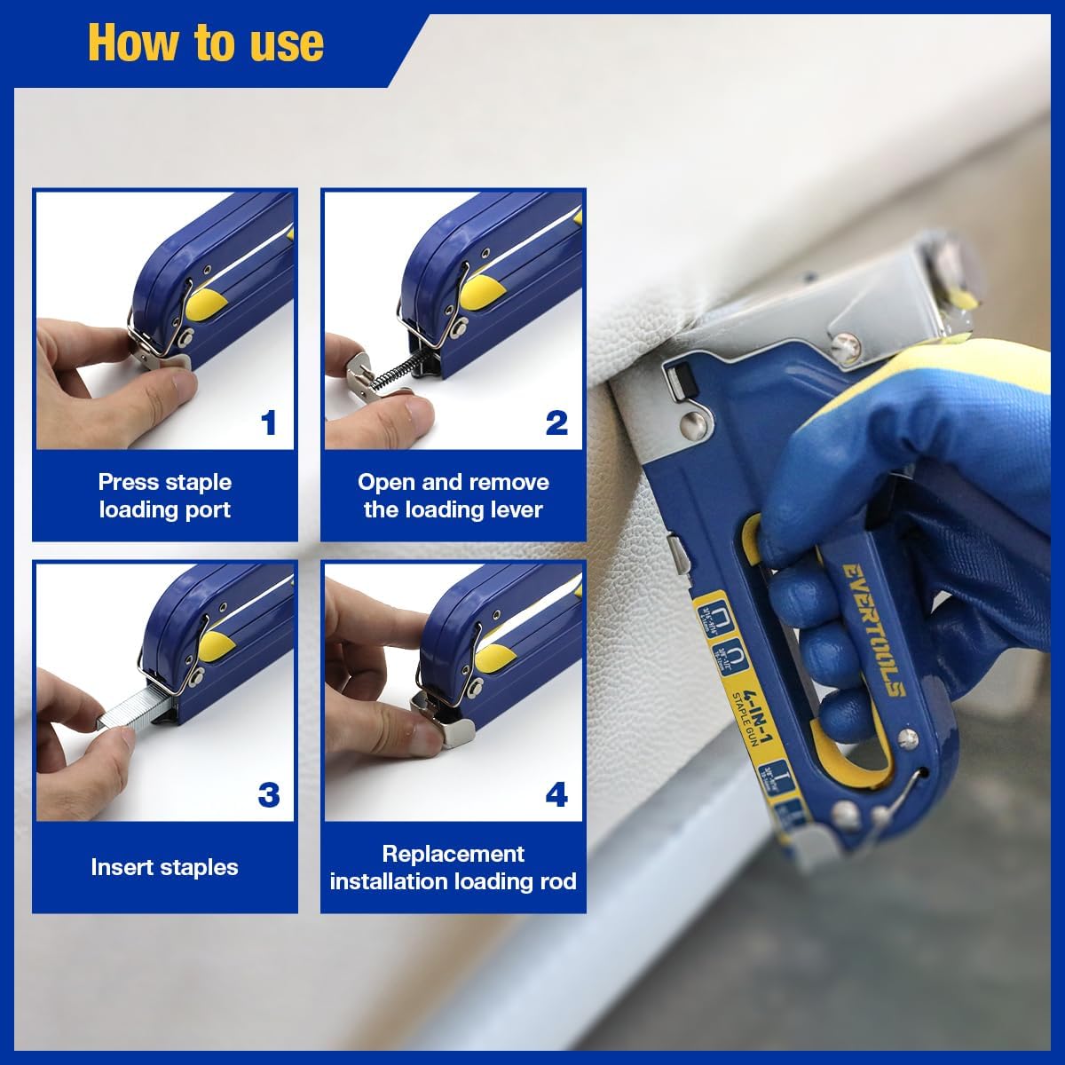 Heavy Duty Manual Staple Gun for Upholstery and Wood, 4-in-1