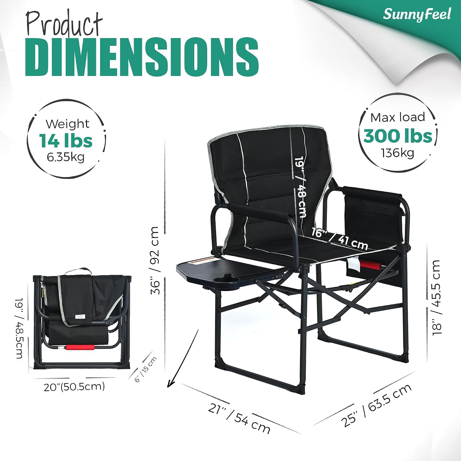SUNNYFEEL Oversized Directors Camping Chair for Adults with Side Table