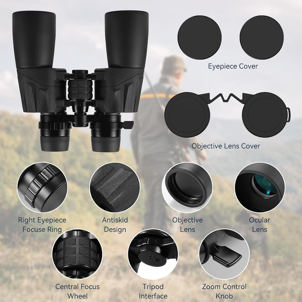 10-30X50 High Powered Zoom Binoculars for Adults - Professional Military HD Binoculars with BAK4 Prism/FMC Lens/Large View/Waterpoof/Low Light Night Vision for Bird Watching, Hunting, Outdoor, Hiking