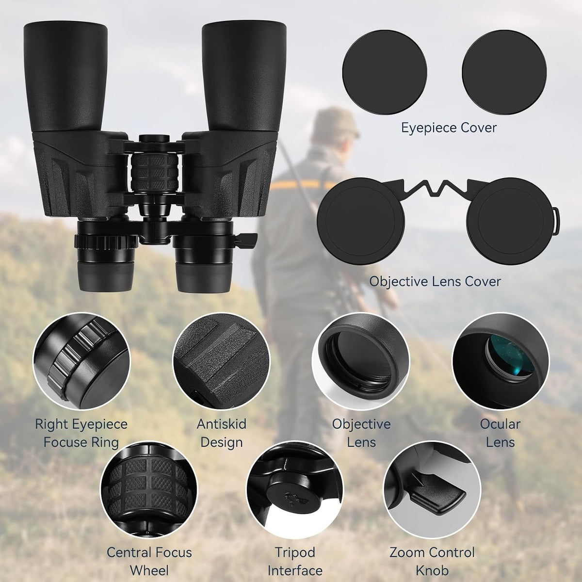 10-30X50 High Powered Zoom Binoculars for Adults - Professional Military HD Binoculars with BAK4 Prism/FMC Lens/Large View/Waterpoof/Low Light Night Vision for Bird Watching, Hunting, Outdoor, Hiking