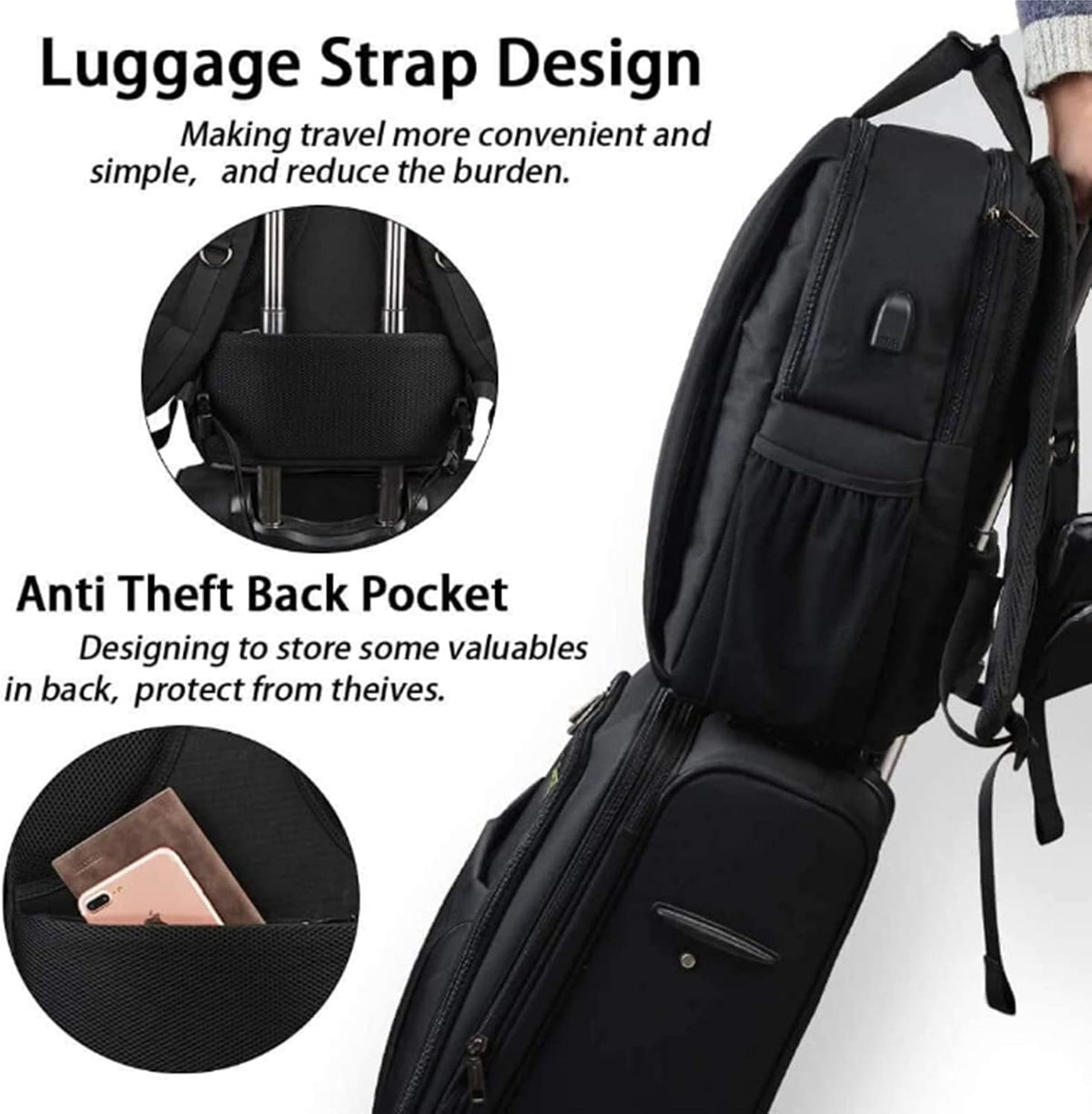 CADeN DSLR Camera Backpack Bag Waterproof Anti Theft with 15.6 inch Laptop Compartment, USB Charging Port, Tripod Holder, Rain Cover, Inner Case, Compatible for Sony Canon Nikon Olympus Black
