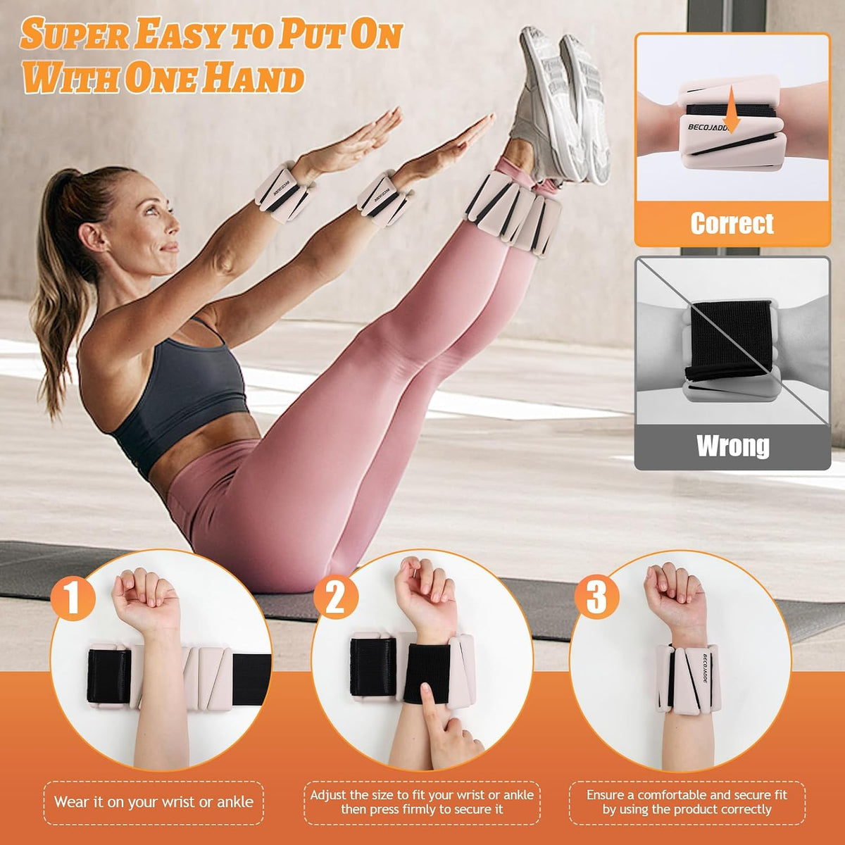 BECOJADDE Ankle Weights Set of 2 (1 lb/2 lb/3 lb Each) Adjustable Wrist Weights for Women Men Wearable Arm Leg Weight for Pilates, Running, Walking, Workout, Yoga
