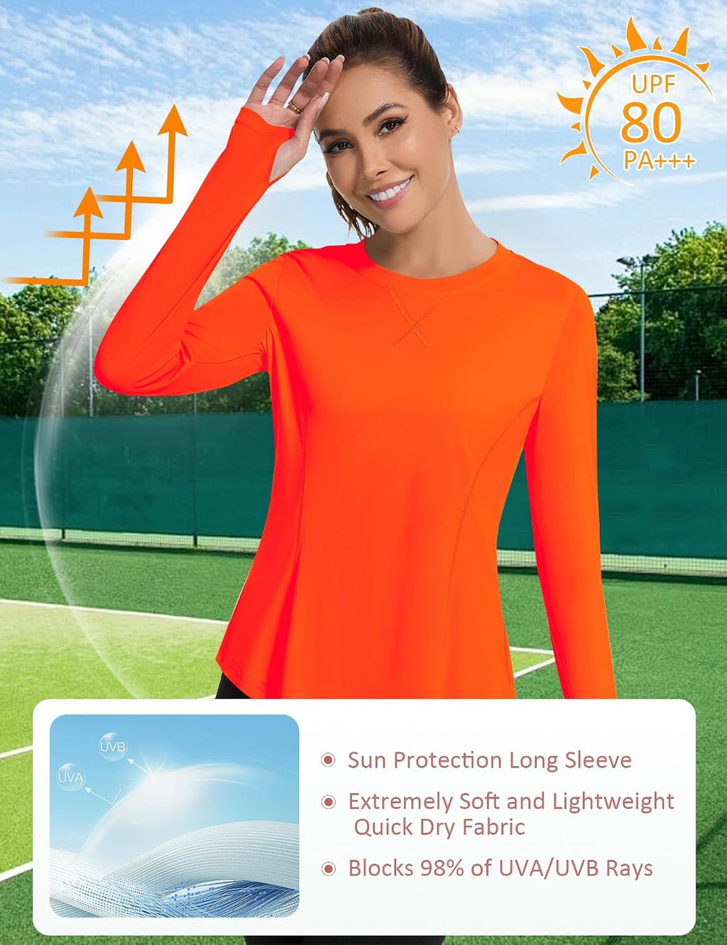 Avoogue Women UPF 80+ UV Shirts Long Sleeve with Thumb Holes Workout Tops
